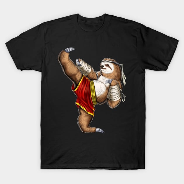 Sloth Muay Thai Fighter T-Shirt by underheaven